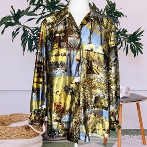 Vintage 70s Eclectic Whimsical Button Down Disco Shirt